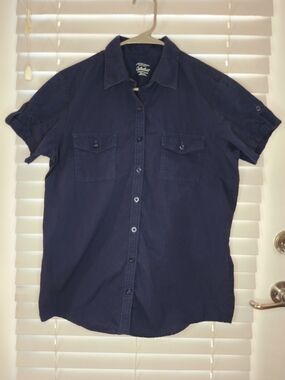 Cabela's Men's Shirt Size M Blue Denim ShortSleeve Button Up Pockets Pima Cotton